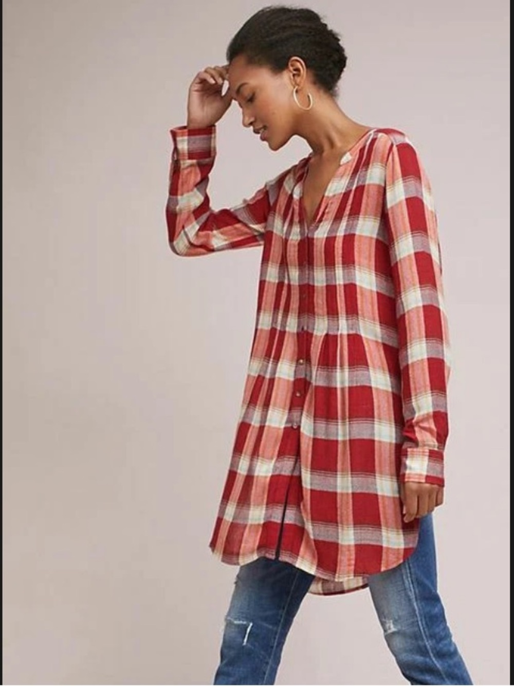 Anthropologie Lucie Plaid Tunic, by Akemi + Kin - Red motif, size M